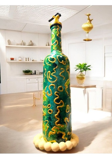 El Yapımı Altın Varaklı Yağdanlık Tasarım Sunum Standı İle Şık Mutfaklar Ve Sofralar Yeşil