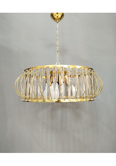 Şık Metal Camlı Büyük Boy Avize Gold