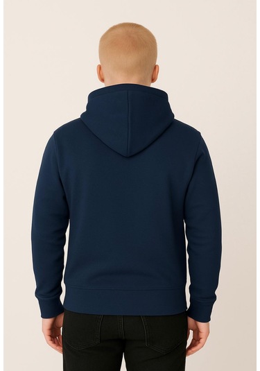 Axxel Erkek Lacivert Kapüşonlu Sweatshirt-w1108 Lacivert 3 İplik Şardonlu