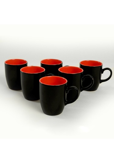 Keramika Mat Siyah / Turuncu Bulut Kupa 9 Cm 6 Adet