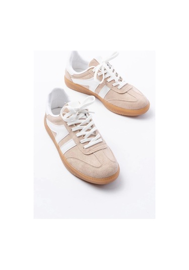 M-1004 Bej Süet Bağcıklı Termo Taban Günlük Kadın Spor Bej
