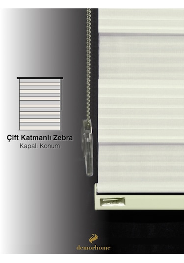 Br Demor Home Geniş Pliseli Ekru Zebra Stor Güneşlik Perde Metal Kasa Ekru