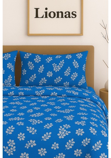 Çift Kişilik Desenli Nevresim + 2 Adet Kapaklı Yastık Kılıfı Lacivert