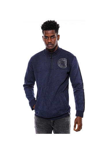 Wessi Lacivert Fermuarlı Baskılı Sweatshirt Lacivert