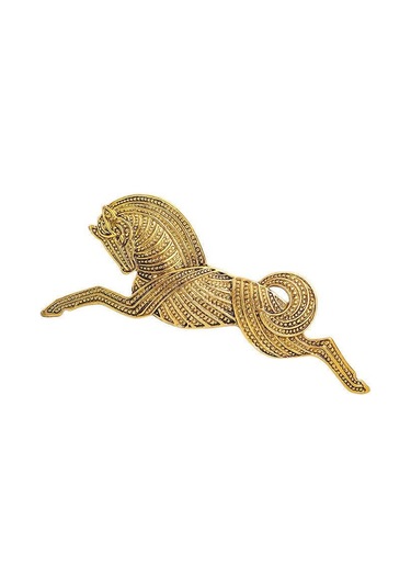 Altın Art Deco / Kelt Tarzı Gümüş Ton Dörtnala Giden At Broşu / Kolye Şal Pimi