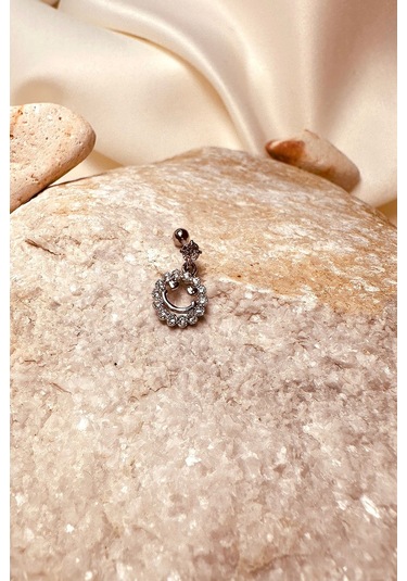 Gülen Sürat Halka Sallantılı Model Zirkon Taşlı Silver Stainless Steel Çelik Piercing Tragus Helix Gümüş