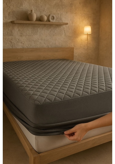 Yatak Ve Yastık Alezi Seti Pamuklu Kapitone Fitted Full Kenar Yatak Koruyucu Gri Gri