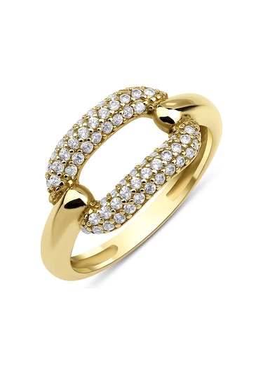 Fiyonk Kuyumculuk 14 Ayar Altın Taşlı Oval Dikdörtgen Yüzük 001