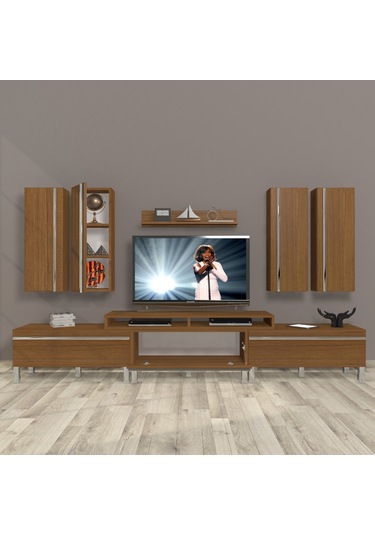 Decoraktiv Ekoflex 8d Mdf Krom Ayaklı Tv Ünitesi Tv Sehpası Ceviz