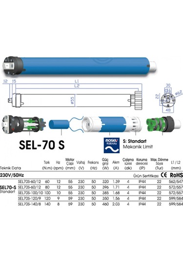 Mosel Sel-70 S 120 Nm Kendinden Alıcılı Tüp Motor