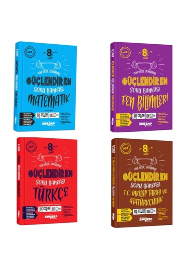Ankara Yayınları 8. Sınıf Matematik Türkçe Fen Bilimleri Inkılap Güçlendiren Soru Bankası 4 Lü Set