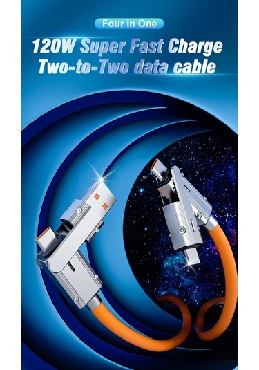 Flybuy 120w 4-in-1 Type-c Cep Telefonu Veri Kablosu, Pd Hızlı Şarj, 2m, Siyah