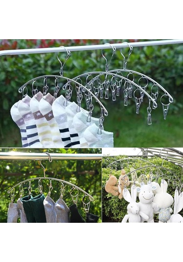 Rüzgar Geçirmez Kancalı Paslanmaz Çelik Kurutma Askısı, İç Çamaşırı Askısı, Çorap Ve Havlu Kurutmak İçin 8 Klipsli Elbise Askısı 2'li Paket Diğer