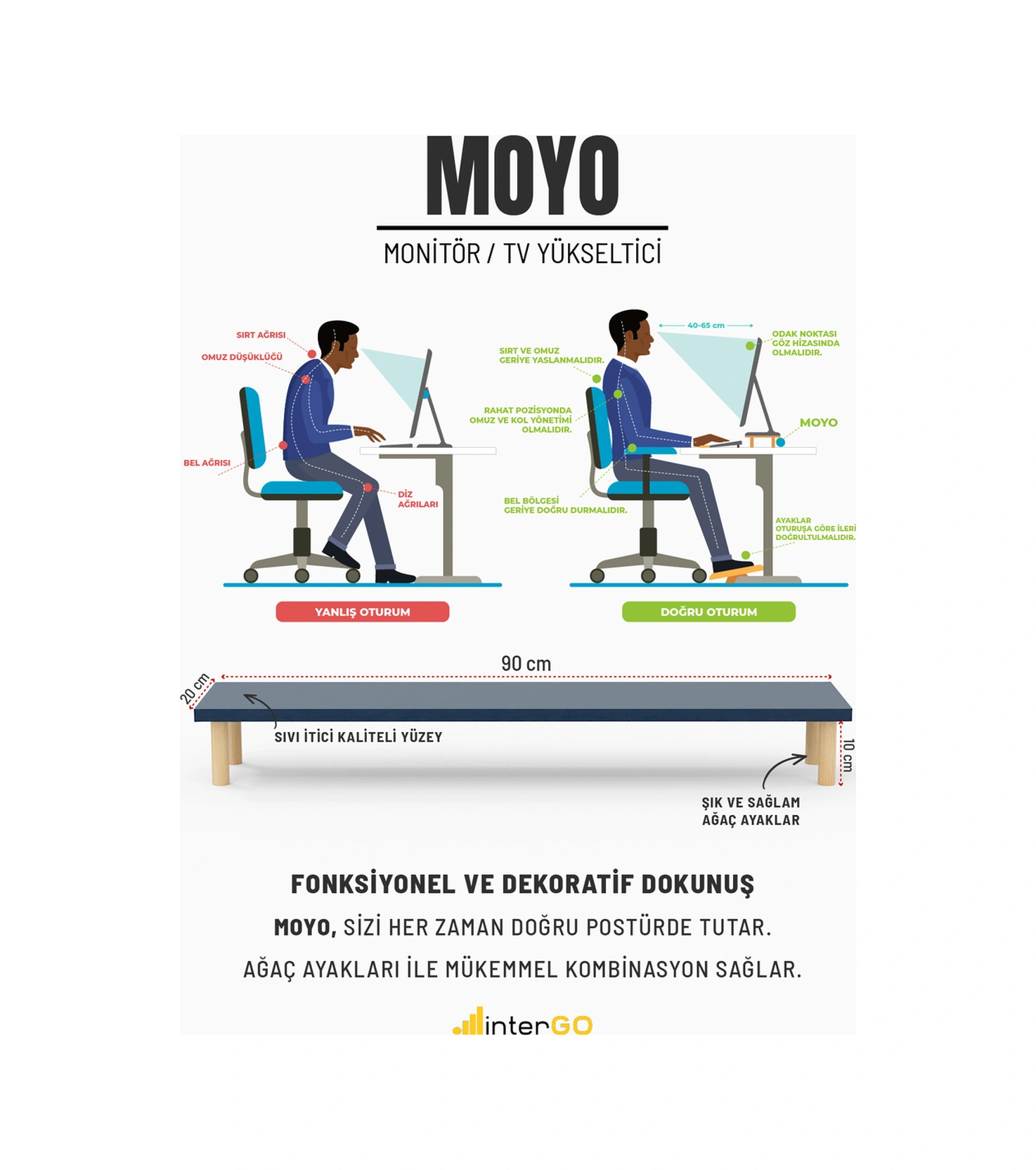 Moyo Monitör Yükseltici, Ekran Yükseltici, Masa Üstü Organizer Antrasit Gri