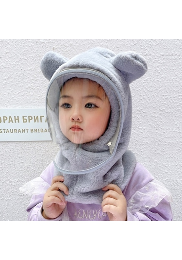 Ikkb Çocuk Hedge Rüzgar Geçirmez Maske Yaka Peluş Kulaklıklı Gri