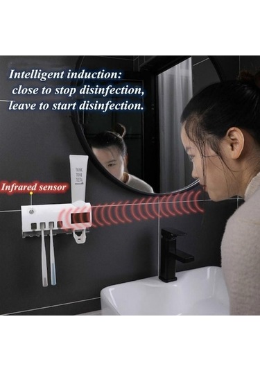 Jms Güneş Enerjisi Uv Işık Diş Fırçası Sterilizatörü Diş Fırçası Tutucu Otomatik Diş Macunu Sıkacağı Dağıtır Oa Beyaz