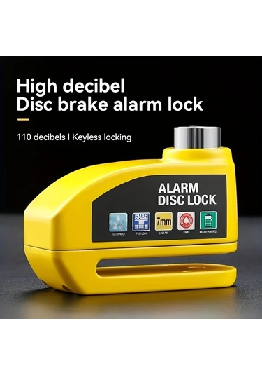 Motion003 Portatif Alarmlı Siyah Bisiklet Disk Fren Kilidi 7mm Basmalı Kilit Pimi Titreşim S