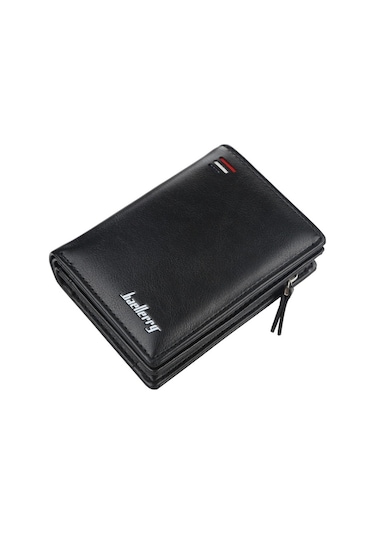 Baellerry D3216 Erkek Kısa Dikey Çoklu Kart Çıtçıt Bozuk Para Cüzdanı Siyah