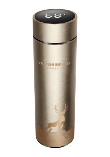 Hangfox Akıllı Dokunmatik Termometreli Termos - Led Ekranlı 500ml Sıcaklık Göstergeli Su Şişesi Altın