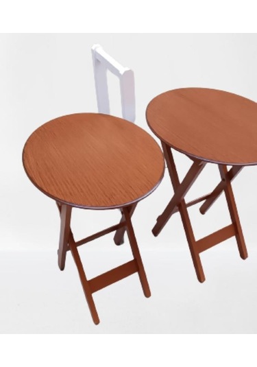 Çanta Zigon Sehpa Oval Model İkili Takım Ahşap Mdf Ceviz Renk Uyumu El Yapımı