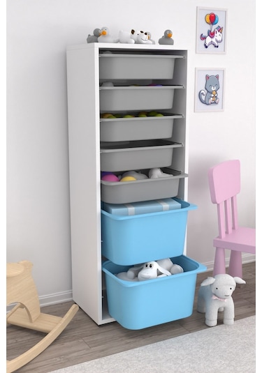 Zola 7 Sepetli Dolap Oyuncak Dolabı Çok Amaçlı Mavi Gri Mavi - Gri