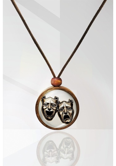 Tiyatro Simgesi Ahşap Kolye Kahverengi
