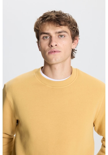 AC&Co / Altınyıldız Classics Erkek Hardal Standart Fit Normal Kesim İçi Polarlı Bisiklet Yaka Sweatshirt Hardal