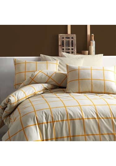 Coté Blanc Karo Sarı %100 Pamuk Battal Boy Nevresim Takımı Sarı