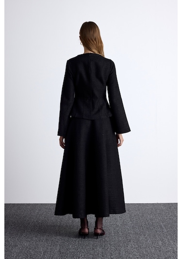 Peplum Detaylı Tüvit Bluz Siyah Siyah