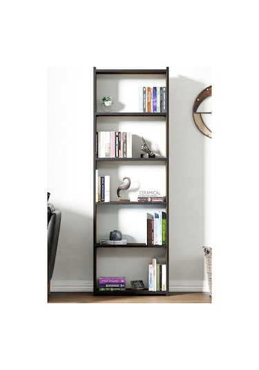 Kts2 Modern Kitaplık / 5 Raflı - 60x180 Cm - Ceviz