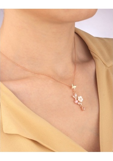 925 Ayar Gümüş Kelebek Bahçesi Kolye Küpe Set