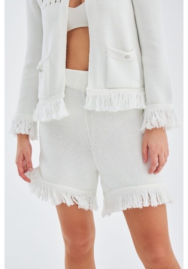 Peraluna Mıyoki Cardıgan & Shorts Mevsimlik Pamuklu Kadın Triko T Kırık Beyaz