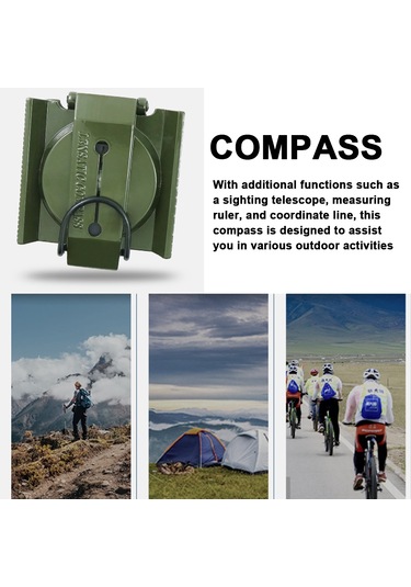 Yaozixa Yeşil Metal+abs Topografik Pusula, Işıklandırmalı, Doğru Navigasyon, Manzaralı Teleskop, Ölçüm Cetveli İle Outdoora Uygun