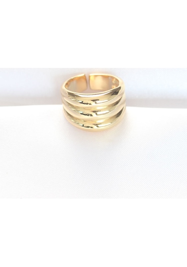 Gold Renk Ayarlanabilir Çizgili Bombe Yüzük - Tj-byk3119 Gold