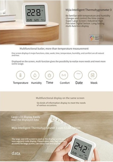 Xıaomı Mijia Bluetooth Termometre 3 Akıllı Elektrikli Dijital Higrometre Sıcaklık Ve Nem
