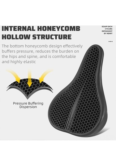 Novahub Kalın Su Geçirmez Bisiklet Selesi Silikon Pad Koltuk Kapağı, Rahat Nefes Alabilir Kaymaz Bisiklet Yastığı Kapağı Siyah Siyah