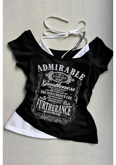 Siyah Admirable Madonna Yaka Ek Askılı Gotik Y2k Kısa Kollu Full Body Crop-18093 Siyah