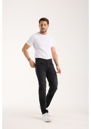 Erkek Pantolon Siyah Regular Fit Fermuarlı Jeans Antrasit