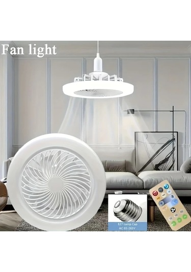 Boatshop1 1 Akıllı Tavan Fanı Işığı Uzaktan Kumanda E26 E27 Soket Ayarlanabilir Işık Fan Yuvarlak 1 Takım