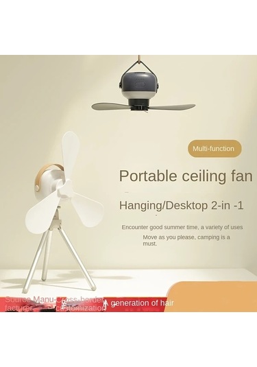 Xuweiwei Beyaz Taşınabilir Akıllı Tavan Fanı Uzaktan Kumandalı Şarj Edilebilir Ayarlanabilir Hızlar 2si 1 Arada Kamp Ofis Ev İçin