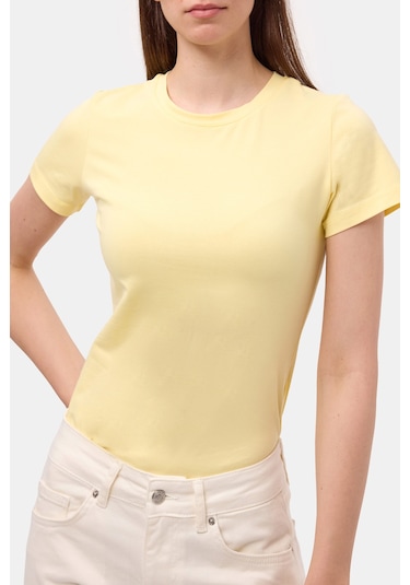 Itsbasic Kadın Light Sarı S6-108 Bisiklet Yaka %100 Organik Pamuk Esnek Kumaş T-shirt