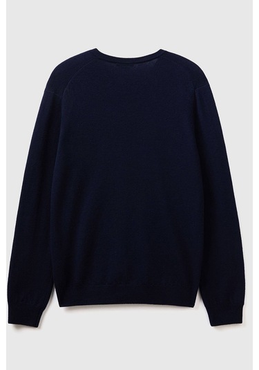 Benetton Erk V Yaka Merino Kazak- Lacivert