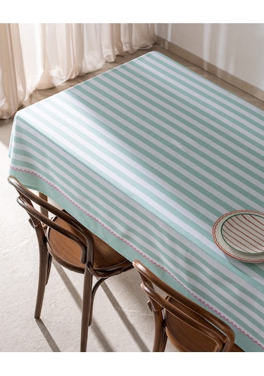 Louve Pamuklu Masa Örtüsü - Mint/beyaz - 150x150 Cm 8684427278246 Çok Renkli
