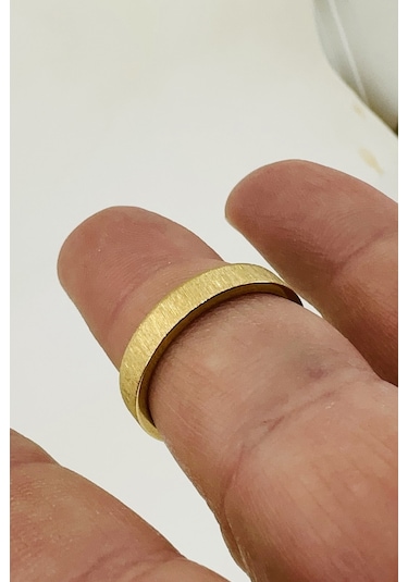 Kişiye Özel İsim Tarih Yazılı 4mm Mat Fırçalanmış Düz Unisex Çelik Yüzük Alyans Cl45y Sarı