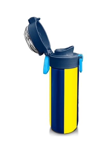 Coral High Kids Sarı Lacivert Çubuklu Pipetli Ve Direkt İçim Çelik Termos 500 Ml 31791