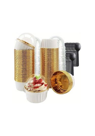 Maoyaya Altın Kırmızı Doğum Günü Pastası Kağıt Bardakları Yağ Geçirmez Yüksek Isıya Dayanıklı Muffin Tatlı Bardakları Düğün Tatlı Masası Gül Altın 50 Adet