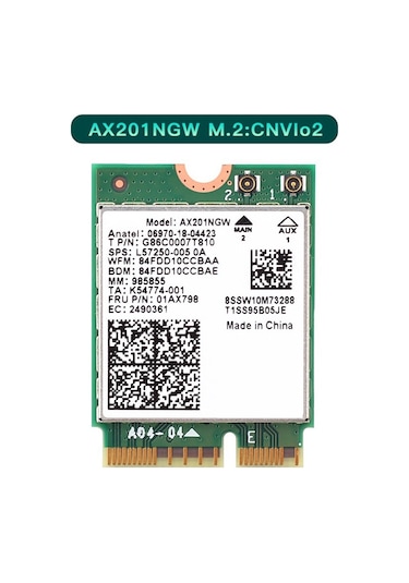 Wi-fi 6 Ax201 M.2 Key E Cnvio 2 Wifi Kartı,anten Kiti İle