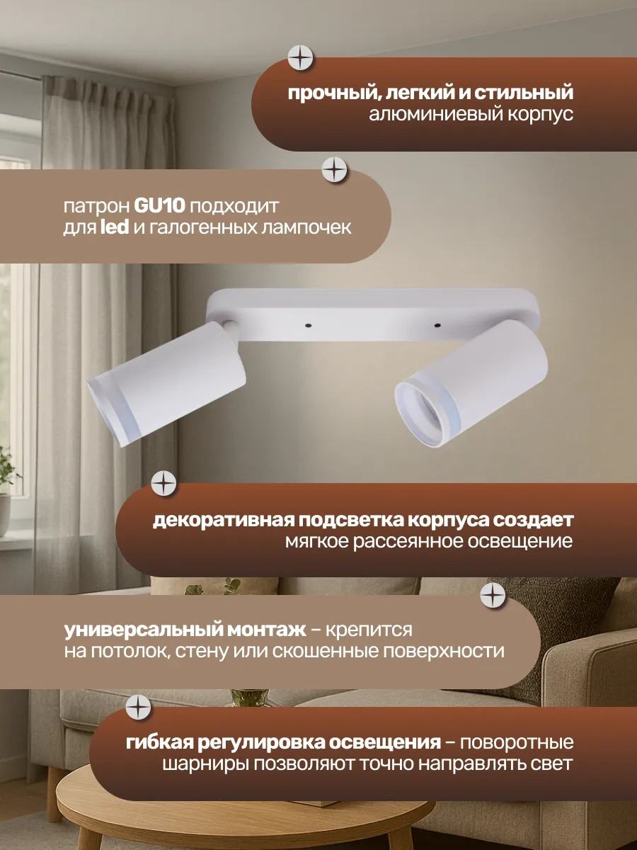 In Home 230v 2x35w Döner Yüzey Montajlı Tavan Aplik Lambası 430389957 Beyaz