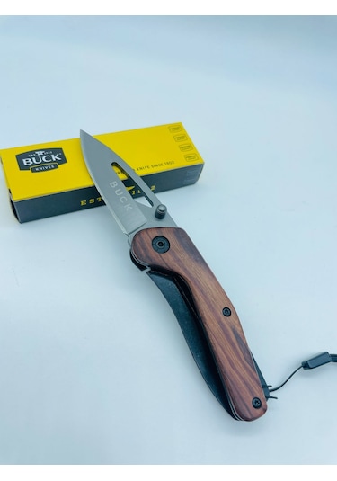 Buck Marka Ahşapkasa Miniceplik Anahtarlıklı Çakı //15cm-x45 Gri - Kahverengi