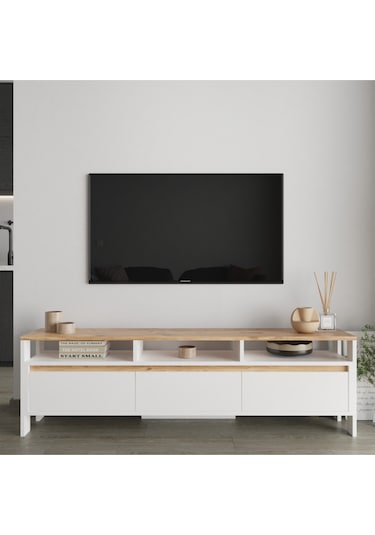 Atlas 3 Kapaklı Tv Ünitesi 160 Cm Atlantik Çam - Beyaz